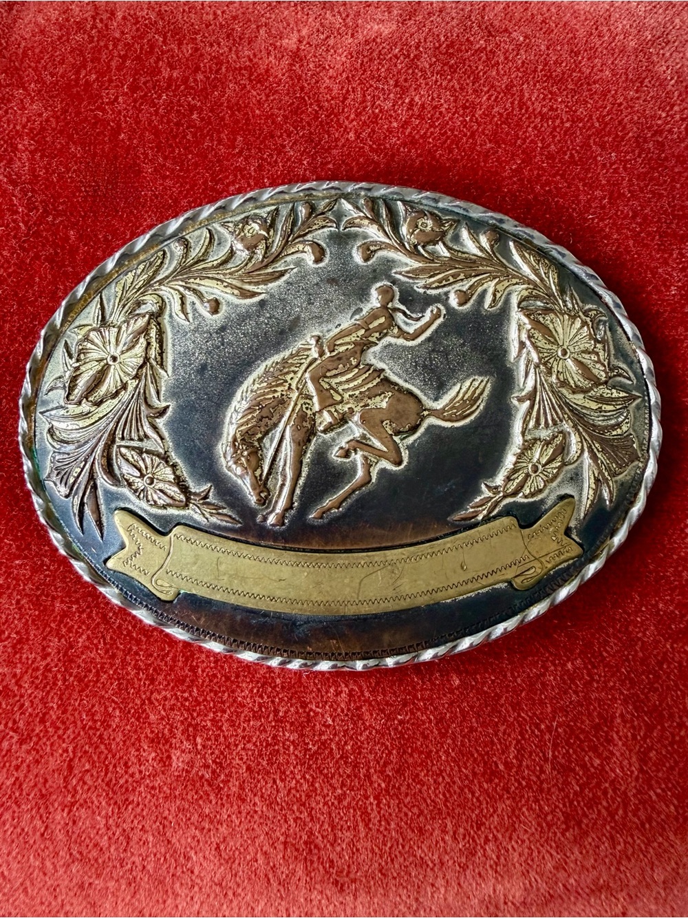 Vintage Western Oval Belt Buckle with Female Rodeo Rider